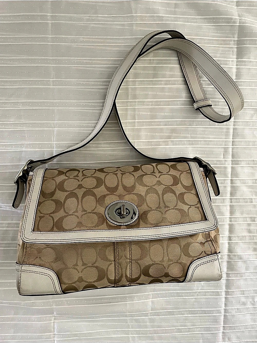 Coach Signature Canvas Crossbody Bag in Brown & White
